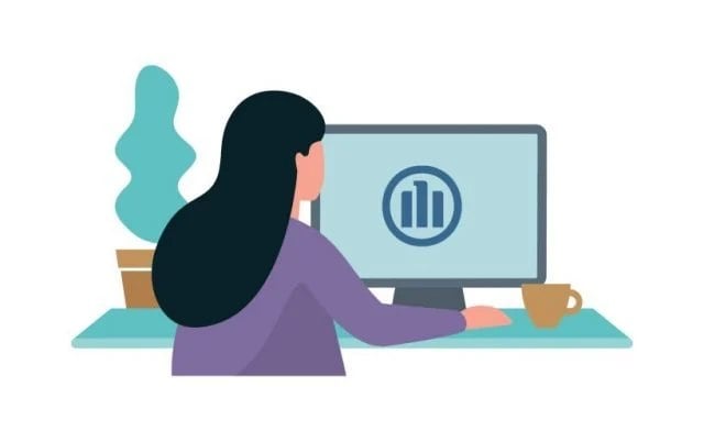 illustration of a women at a desktop pc